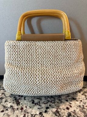 Vintage Fossil, small straw handbag with bamboo handles